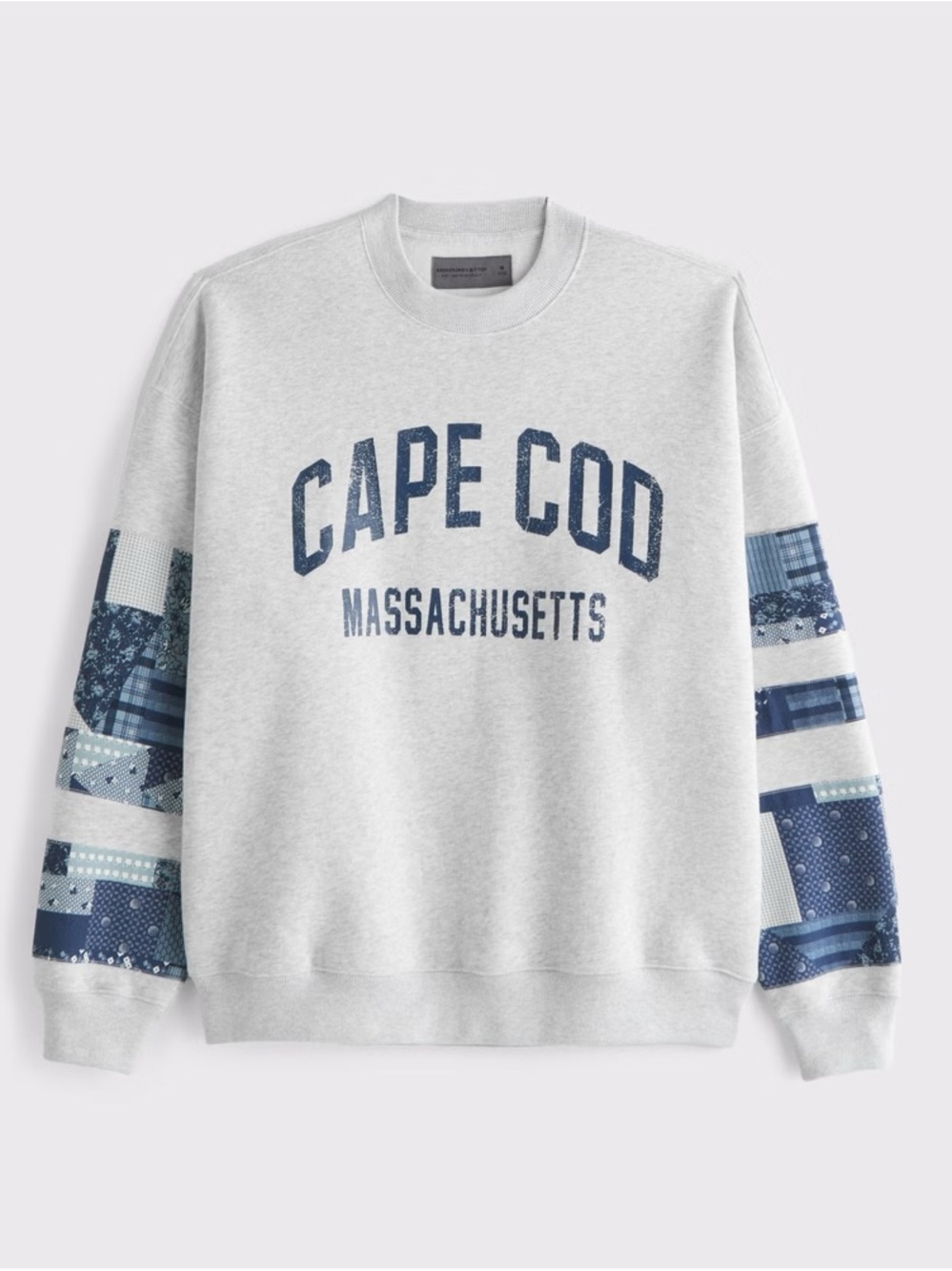 Abercrombie & Fitch Light Gray Crewneck with Blue Sleeve Panels